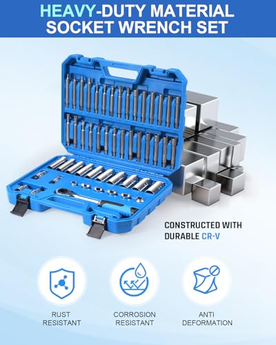 50PCS Strut Nut Socket Set, Shock Absorber Socket Set | Shock absorber tool kit for strut top nut removal; strut tool kit has pass-through ratchet and two strut spreader tools