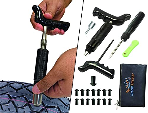 GRAND PITSTOP 20 Pcs Tubeless Tire Puncture Repair Kit with Mushroom Plug for Tyre Punctures and Flats on Cars, Motorcycles, ATV, Trucks & Tractors (15 Mushroom Plugs) - color: Mini Plug Kit + 15 Plugs, size: Mini Plug Kit + 15 Plugs