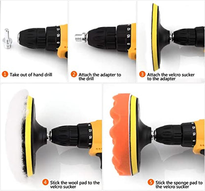 5 Inch Buffing and Polishing Pad Kit 11 PCS with Drill Adapter - size: 5Inch-11PCS