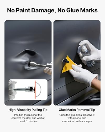 VEVOR Dent Puller Kit, 100 PCS Paintless Dent Removal Kit with Golden Lifter, Bridge Puller, Slide Hammer T-Bar, Glue Gun, Auto Body Hail Damage Remover Tools for Car Refrigerator Door Ding Repair - style: 100PCS
