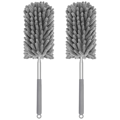 Mini Duster for Cleaning, 360° Bendable Hand Dusters with Extension Pole, Washable Small Duster for Car Interior, Office, Furniture - color: 2 Pack Grey