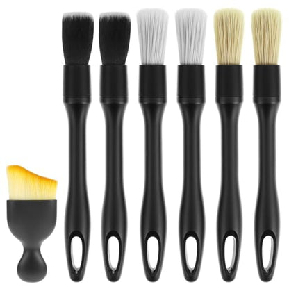 QWORK Car Detailing Brush Set for Interior & Exterior Cleaning, 7Pcs Ultra Soft to Hard Bristle Brushes for Dashboard, Leather, Wheels & Emblems, Auto Detailing Tools for Deep Car Care