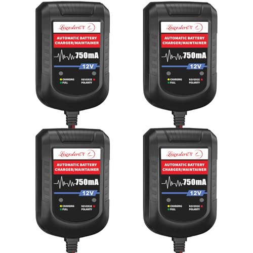 [4-Pack] 12V 750mA Trickle Charger for Car Battery, Automatic Smart Battery Maintainer & Float Charger for Motorcycle, Boat, Lawn Mower, Marine SLA AGM Gel Lead Acid Batteries