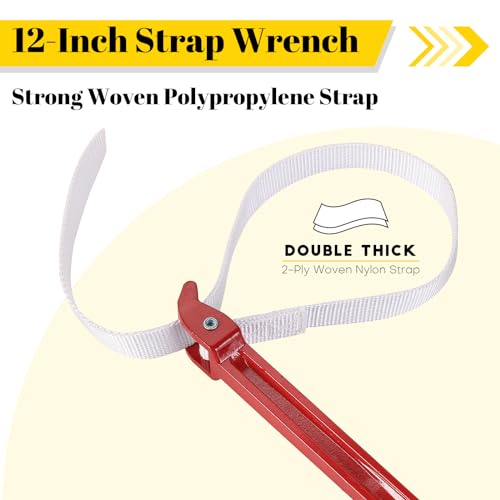 12 Inch Strap Wrench | Heavy Duty Nylon Pipe Adjustable Wrench for Plumbing and Oil Filter Removal