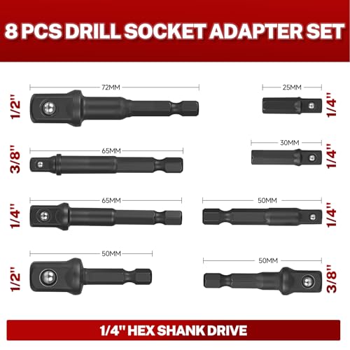 BILITOOLS 17-Piece Impact Socket Adapter Set with U-Joints & Reducers | Cr-V Adapters, Cr-Mo Joints. Black Phosphate, Corrosion Resistant. Spring Detent Lock. 1/4 3/8 1/2 inch Drive, EVA Foam Tray