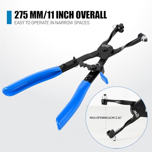 SMOTIVEPRO 11 Inch Hose Clamp Plier, Hose Clamp Tool with Locking Assist & Swivel Flat Band for Removal and Installation Spring Hose Clamps - size: 11in Hose Clamp Plier