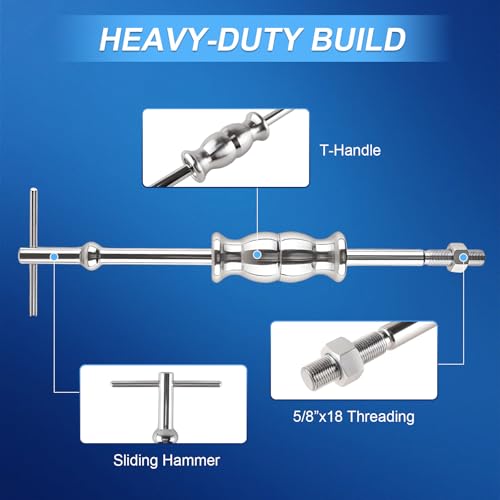 Rear Axle Bearing Puller Tool Kit & Slide Hammer Set, Heavy-Duty Axle Seal & Bearing Remover with Slide Hammer Yoke, 3 Adapters (1-1/4" to 2-7/8" IDs), Premium Automotive Repair Tool
