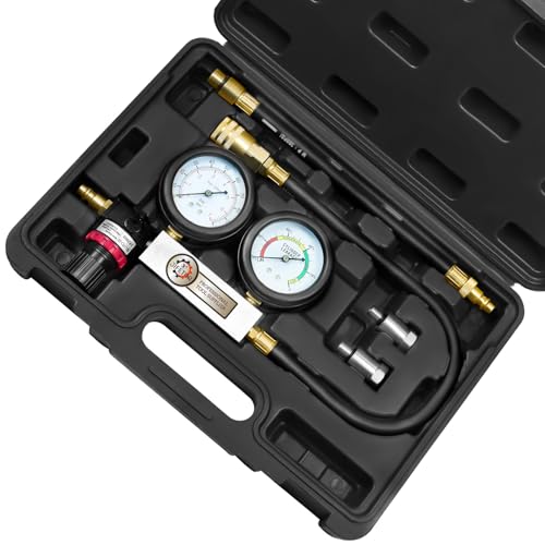 JIFETOR Cylinder Leak Down Tester Kit, Professional Dual Pressure Gauges Engine Compression Leakdown Detector Leakage Test Set for Gasoline Engine with 10 12 14mm Spark Plugs on Car Truck Motorcycle - color: Black Case