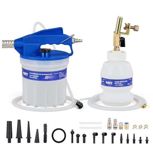 OMT 2L Vacuum Brake Bleeder Kit, 2.1 qt Pneumatic Brake Fluid Bleeder Kit | ABS Brake Fluid Extractor 1L Refilling Bottle 19 Adapters, One-Person Brake Bleed Fluid Pump Brake Bleeding Tool - size: 2L Standard Set