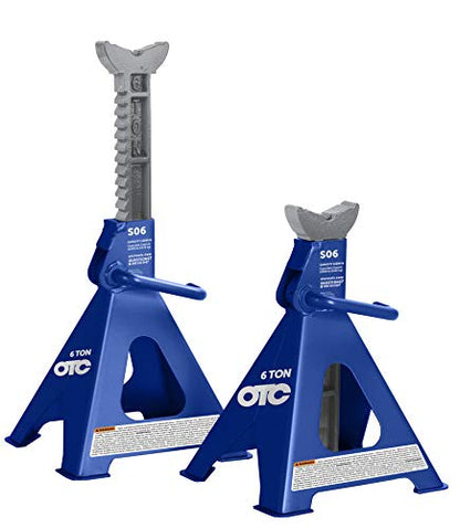 OTC S06 6-Ton Jack Stands - 15-5/8" to 23-11/16" Min/Max Height; Set of 2 | Formed & Welded, High-Strength Steel Stands with Self Locking Ratchet Handle, 11-Tooth Ratcheting, 1.2"x 4.2" V-Notch Saddle - size: 6-Ton