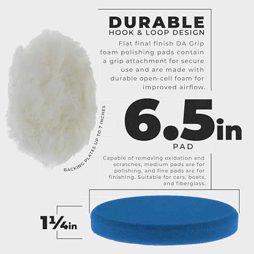 TCP Global 6.5 Inch Buffing Pads Set - 5 Smooth Flat Foam Buffer Pads & 1 Wool Pad for Orbital Buffers, DA Polish Pad for Paint Correction, Polishing Kit for Auto & Boat Gelcoat Detailing