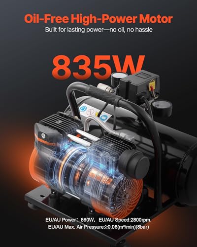 VEVOR Air Compressor, 2 Gallon Steel Tank, 1HP 2.1CFM @ 90PSI Oil Free Air Compressor & Max. 120PSI Pressure, 81dB Ultra Quiet Portable Compressor for Auto Repair, Tire Inflation, Spray Painting, 120V - size: 2 Gallon