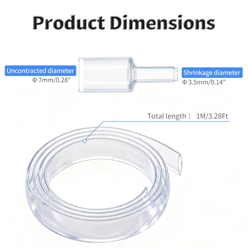 1M Heat Shrink Tubing, 7mm OD, 2:1 Ratio, Clear | Polyolefin Shrinkable Tube, Waterproof Electrical Insulation Tubing, for Wire Cable and Electronic Component Protection - size: 1M Φ7 Clear