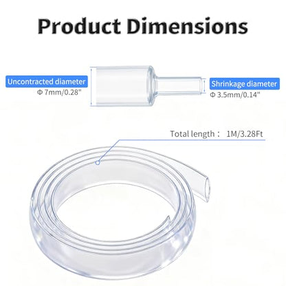 1M Heat Shrink Tubing, 7mm OD, 2:1 Ratio, Clear | Polyolefin Shrinkable Tube, Waterproof Electrical Insulation Tubing, for Wire Cable and Electronic Component Protection - size: 1M Φ7 Clear