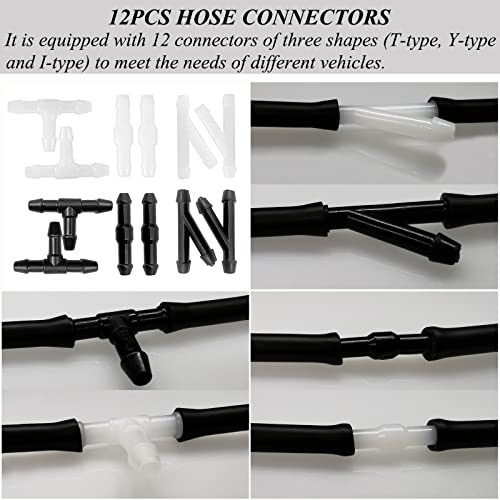 Windshield Washer Hose Repair Kit, Automotive Replacement Windshield Washer Hoses Connect Car Water Pump&Nozzles for Most Car Windshield Washer Tubing (4*4M Washer Fluid Hoses & 48Pcs Hose Connectors) - size: 4-Set
