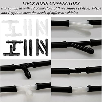 Windshield Washer Hose Repair Kit, Automotive Replacement Windshield Washer Hoses Connect Car Water Pump&Nozzles for Most Car Windshield Washer Tubing (4*4M Washer Fluid Hoses & 48Pcs Hose Connectors) - size: 4-Set