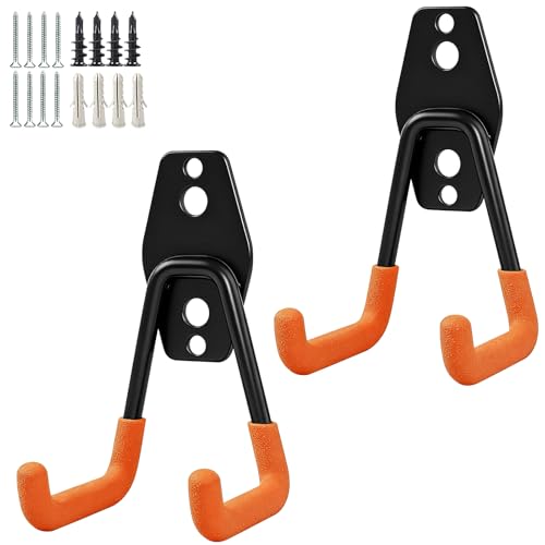 GeeWatom 2 Pack Garage Storage Utility Hooks，Garage Garden Tool Organizer，Steel Wall Mount Hooks, Garden Small U Hooks (Matte Orange) - color: Matte Orange