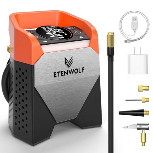 ETENWOLF Zephyr S5 Heavy-Duty Tire Inflator Portable Air Compressor | 160PSI &15600mAh Cordless Air Pump with LED Light for Car Tires, Bike, Motorcycle, Balls, Pickups, Orange