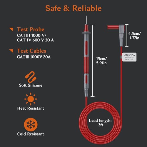 Multimeter Leads Kit, 24PCS Non-Slip Test Leads Set with Flexible Silicone Extension Leads, 8 Interchangeable Probe Tips and Alligator Clips, Cat III 1000V for Electricians & Auto Repair - size: 24PCS