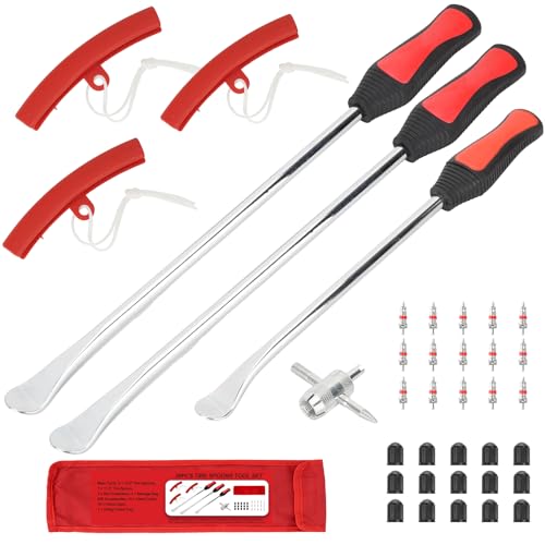 38PCS Tire Spoons Tool Set, Premium Tire Irons Tire Changing Kit with 14.5" & 11.5" Levers for Motorcycle, Dirt Bike & Lawn Mower, including Rim Protectors, Valve Tools & Accessories - size: 2 × 14.5" + 1 × 11.5"