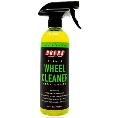 Oberk 2-in-1 Wheel Cleaner & Iron Remover – pH Neutral Iron Decon Spray for Car Detailing – Safe on Painted, Chrome, Aluminum, Powder-Coated Wheels (2 in1 Wheel Cleaner 16 oz) - size: 2 in1 Wheel Cleaner 16 oz