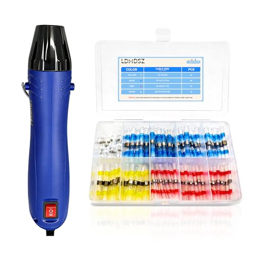 220PCS Solder Seal Wire Connectors Kit with Dual Temp Heat Gun, Heat Shrink Solder Butt Connectors Waterproof Electrical Terminals for Automotive Marine Boat RV Wiring Repair (220, Blue) - color: BLUE