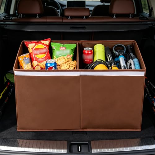 AOKJOY Car Trunk Organizer with Lid, LL, Brown, 600D Oxford Cloth, Collapsible, for Automobiles, 26x13x16 Inches, 83 Liters - color: brown