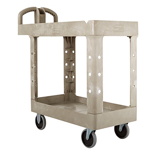 BRUTE Heavy Duty 2-Shelf Utility/Service Cart, Small, Lipped Shelves, Ergonomic Handle, 500 lbs. Capacity, Beige, for Warehouse/Garage/Cleaning/Maintenance - color: Beige, size: Small, style: 2-Shelf