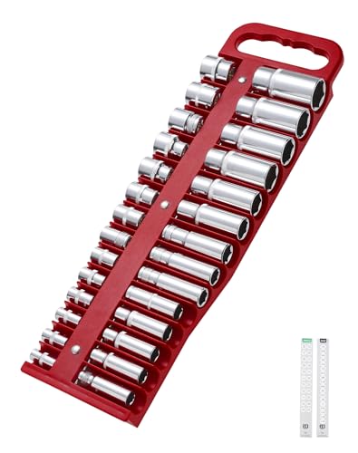 ALOANES Portable Magnetic Socket Organizer Tray Set, 1 PC Heavy Duty Magnetic Socket Holder for Deep&Shallow Socket Storage, Toolbox Socket Set Organizer Fit 3/8" Drive, Sockets NOT Included (Red) - color: Red, size: 3/8-inch Drive