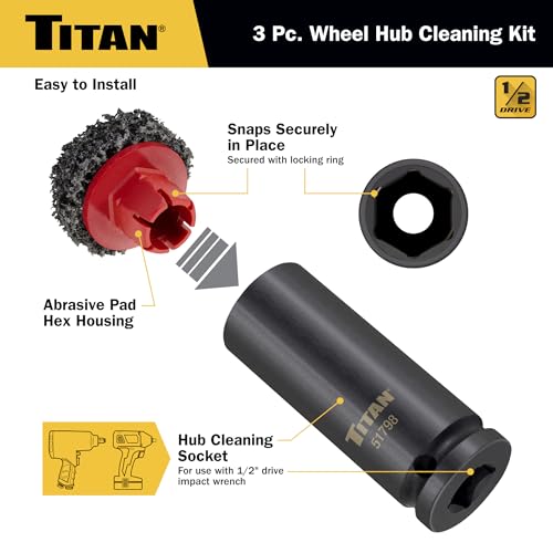 Titan 51798 Wheel Hub Cleaning Kit, Includes 1/2-Inch Drive Impact Socket & Brake Disc Cleaning Pads - style: Wheel Hub Cleaning Kit