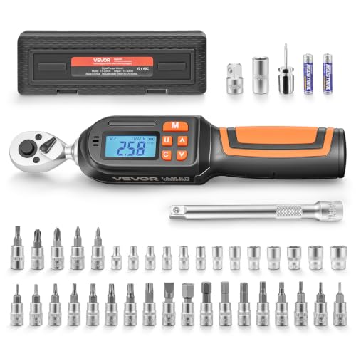 VEVOR Torque Wrench Set 1/4" Drive 42-Piece Digital Torque Wrench 4 Units, ±2% Accuracy, LCD Screen, with Buzzer and LED Indicator, with Sockets, Bits, Extension Bar, Adapter, for Automotive Repair