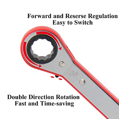 MacWork 5-Piece Offset Ratcheting Wrench Set Five Colors Reversible Universal Ratchet Double Ring Spanners,Professional Heat Treated Alloy Steel Metric Combination - size: Metric