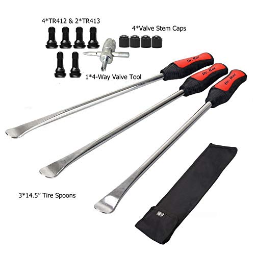 Dr.Roc 3 X 14.5 Tire Spoons Lever Dirt Bike Lawn Mower Motorcycle Tire Changing Tools with 10 PCS Valve Stems Puller Tools Set