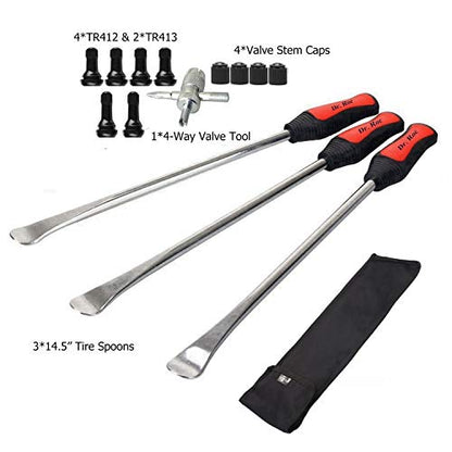 Dr.Roc 3 X 14.5 Tire Spoons Lever Dirt Bike Lawn Mower Motorcycle Tire Changing Tools with 10 PCS Valve Stems Puller Tools Set