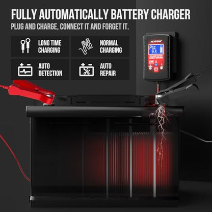 [3-Pack]1.75-Amp Car Battery Charger, 6V and 12V Smart Fully Automatic Battery Charger Maintainer, Trickle Charger, Battery Desulfator for Car, Lawn Mower, Motorcycle, Boat, Marine Lead Acid Batteries
