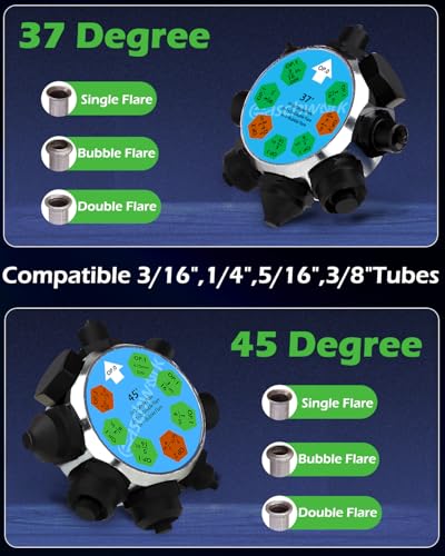 Professional Brake Line Flaring Tool Kit 45 & 37 Degree Single Bubble Double Flare Compatible 3/16" 1/4" 5/16" 3/8" Tubes
