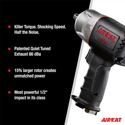 AIRCAT Pneumatic Tools 1150 1/2-Inch Composite Impact Wrench - Compact & Low Weight - Impact Tool for Automotive Repairs & Maintenance