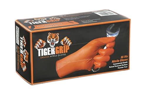EPPCO TigerGrip 8-Mil Nitrile Glove Disposable Powder, Latex Free Textured Superior Grip Orange Gloves, Large, Box of 100 - size: Large