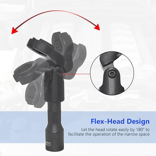 8PCS Flex Head Crows Foot Line Wrench Set, Injector Fuel Line Sockets Wrench Set with 3/8" & 1/2" Drive, Metric Crowfoot Flare Nut Socket Wrench for 12 14 16 17 18 19 mm Nuts, with Extension Bar - size: 8pcs