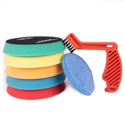 CARROAD 7pc 6.5 Inch Buffing Pads Kit - Heavy Cut to Finishing Foam & Wool Pads for DA/RO Polisher - Removes Scratches, Oxidation & Swirl Marks - 50+ Reusable Cycles - size: 7pc 6.5inch