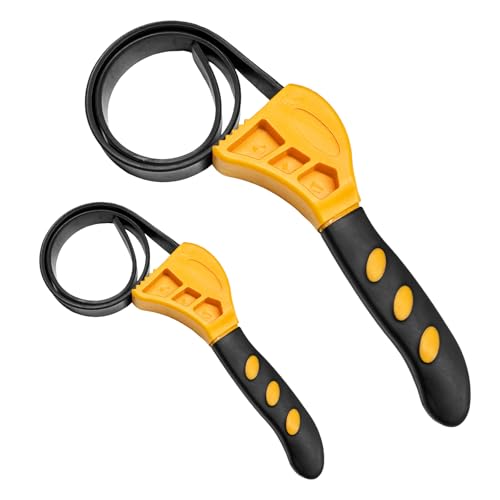 2PCS Strap Wrench Plumbing, 23.4 Inch & 19.7 Inch Adjustable Rubber Oil Filter Wrenches with Reinforced Belt, Automotive Strap Wrench Jar Opener for Water Filter Sink Faucet (Yellow & Black) - color: Yellow & Black