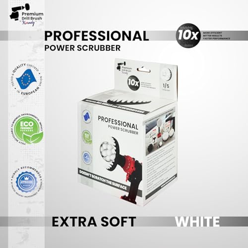 Premium Drill Brush Professional – Extra-Soft 5 in White | Scratch-Free Cleaning Brush for Carpet, Upholstery, Leather Seats, Glass, Furniture and Car Interior - color: White