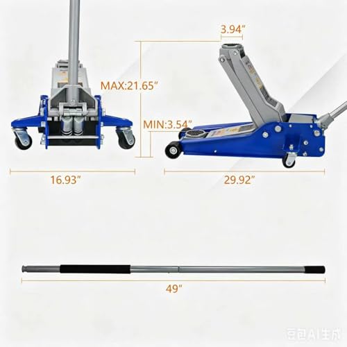 11000lbs/5Ton Low Profile Floor Jack Dual Piston Hydraulic Car Jack | Fast lift dual piston pump, lifting range 3.54"-21.65", heavy duty racing trolley car jack for MVP, SUVs & Trucks - size: 5ton(3.54"-21.65")