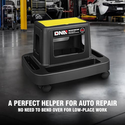 DNA Motoring Mobile Plastic Tool Seat Rolling Garage Work Stool with Under-Seat Storage & Tray for Workshop Auto Repair Shop, Yellow/Black, TOOLS-00368 - style: UP200lbs Blue