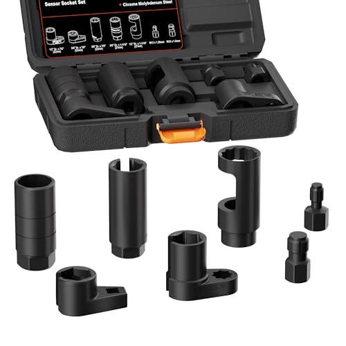 7-Piece O2 Oxygen Sensor Socket and Thread Chaser Set, 3/8" & 1/2" Drive for 1-1/16", 7/8", 27mm, 22mm – for O2, Oil Pressure, Vacuum & Thermal Sensor Removal, CR-MO Steel - size: 7-Piece