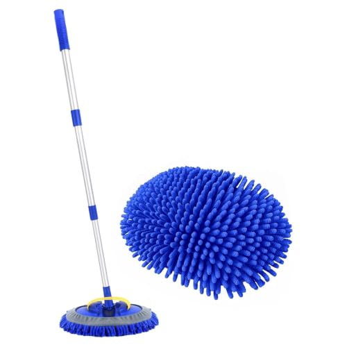 42" Car Wash Brush, Portable Car Wash Mop with Ultralight Telescopic Handle | Chenille Microfiber Car Wash Kit, Car-Safe Wash Mop with Long Handle for Cars, Caravans, Vans, Trucks, Boats & RVs