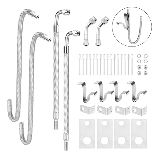 RVZONE Dually Valve Stem Extenders Kit, Stainless Steel Braided Valve Stem Extension fits 16" to 19-1/2" Dual Wheels Tire Valve Extension for Most Cars Motorhome RVs Trailers Trucks