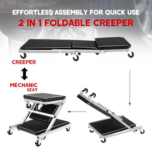 Foldable Z Creeper 2 in 1 Rolling Seat for Garage Shop Auto Repair | 40 inch Gray Automotive Creeper for Workshop,Warehouse 330LBS Capacity - style: 40inch-Gray