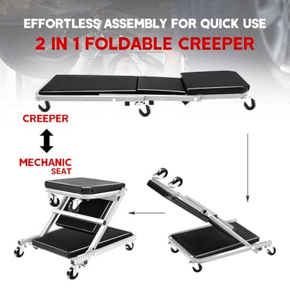 Foldable Z Creeper 2 in 1 Rolling Seat for Garage Shop Auto Repair | 40 inch Gray Automotive Creeper for Workshop,Warehouse 330LBS Capacity - style: 40inch-Gray