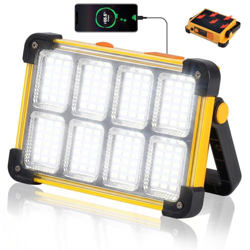 120W LED Solar Work Light, 144 LED 10000LM Portable Flood Light with Stand, 4 Modes Rechargeable, IP65 Waterproof Outdoor Working Light for Camping, Fishing, Car Repair & Mechanics (Yellow) - color: Yellow 1 Pack